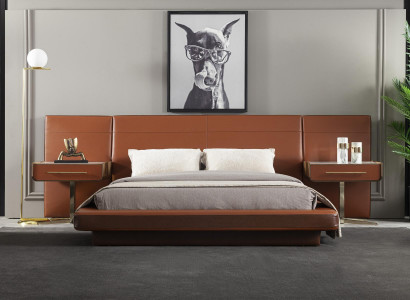 Orange bedroom bed double bed 2x nightstands beds furniture 3-piece set.